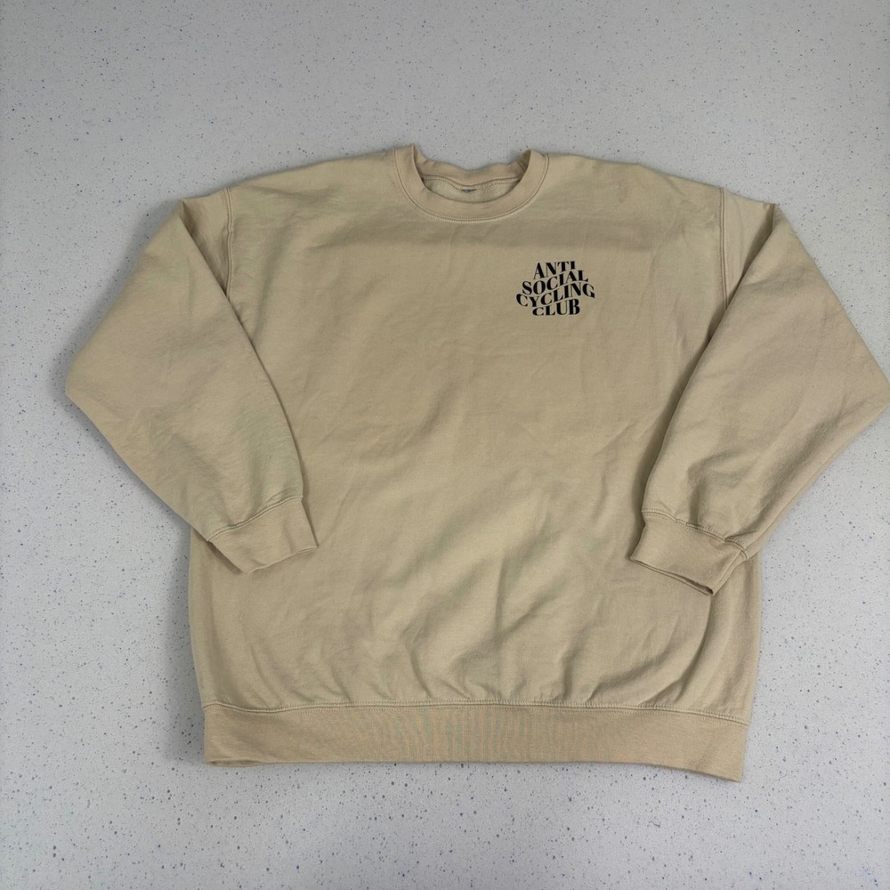 Anti Social Cycling Club Crewneck Cream Sweatshirt Graphic Pullover Athleisure M